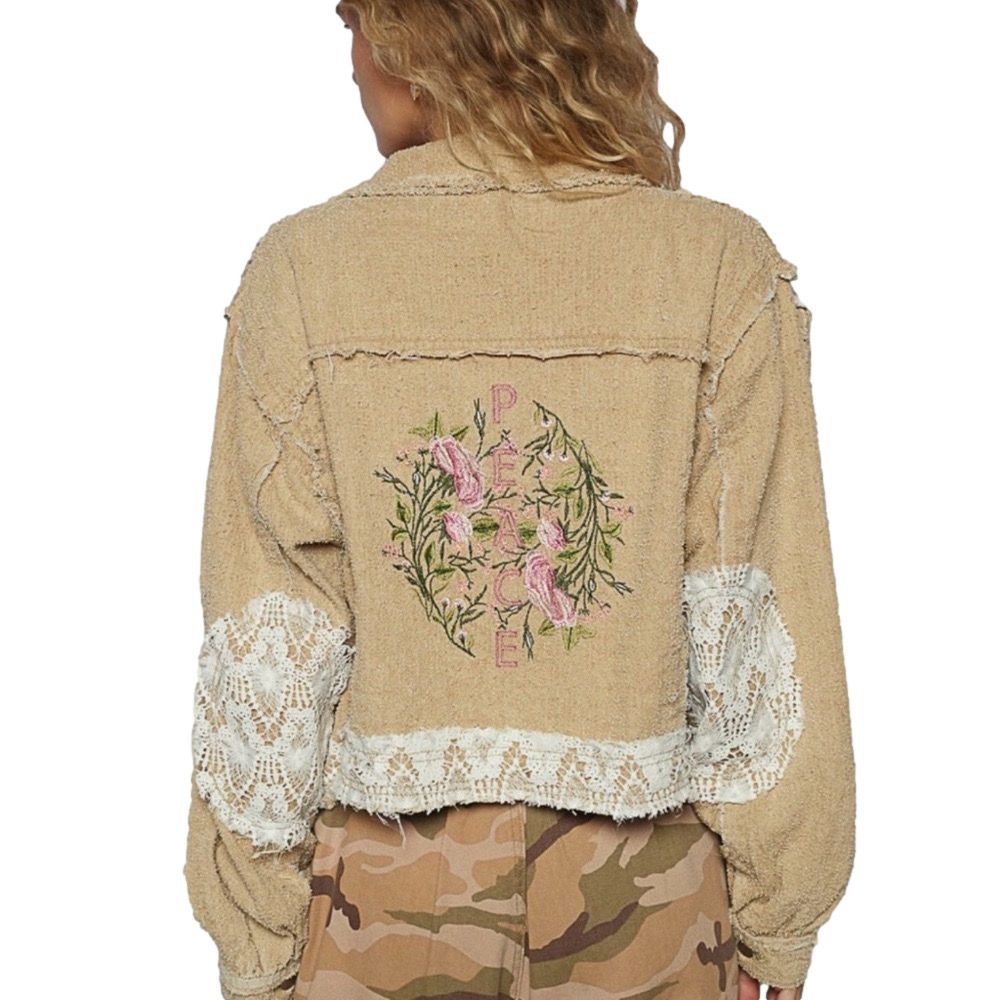 Embroidered Tan Jacket for Women - Picture 5 of 6